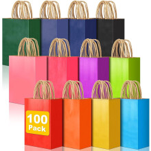 Bolsas de regalo de papel kraft con asas (paquete de 100)