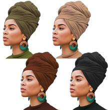 Conjunto de 4 turbantes de malha elástica para mulheres – Cores sólidas, macios e respiráveis, compatíveis com estilos africanos e boêmios.