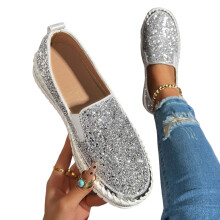 Chaussures décontractées pour femmes, chaussures habillées pour femmes, sandales à paillettes argentées, style décontracté et tendance,