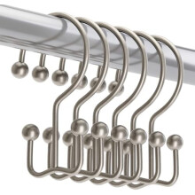 Crochets de rideau de douche en nickel mat – Double glissement, lot de 12
