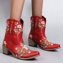 Bottes d'automne pour femmes, style cowgirl brodé, décontractées et chaudes, talons mi-hauts, tige courte, pointure 41 (8,5).