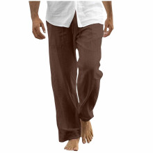 Linen Pants for Men Casual Loose Elastic Drawstring Waist Summer Beach Trousers with Pockets, XXXL