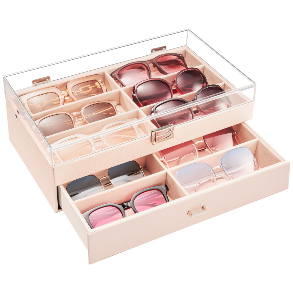 Procase 12 Slots Acrylic Clear Top Sunglass Organizer, 2 Layers Eyeglasses Case Multi Pairs Storage Eyewear Display Holder With Transparent Lid And