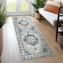 Washable 2x6ft Runner Rug – Non-Slip, Ultra-Thin, Vintage Style for Hallway, Kitchen, Bathroom, Laundry & Bedroom (Blue)