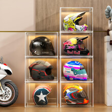 GUDEMAY XL Clear Stackable Plastic Storage Bins with Magnetic Lid, Dustproof Large Showcase for Helmet, Figures Collectibles, Shoe, Book, Bag