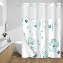 Douchegordijn met klikvoering, bloemenprint in aquarelstijl.