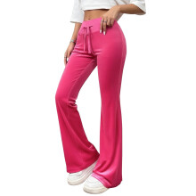 Calça feminina Kukoosong Slim Straight, calça esportiva casual feminina de cor sólida com cintura elástica, calça comprida, calça palazzo.