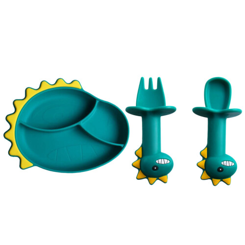 3Stk Babyspeiseset Silikon Mit Saugnapfteller Besteck