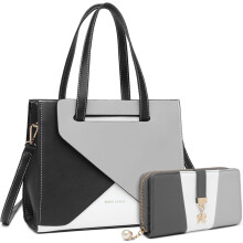 Miss Lulu Fashion Handbag for Women Shoulder Bag With Adjustable Strap Top Handle Bag Color Stitching Design