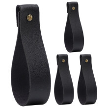 Leather Wall Hooks 4pcs Wall Mounted Hanging Straps Scarf Towel Hanger Black