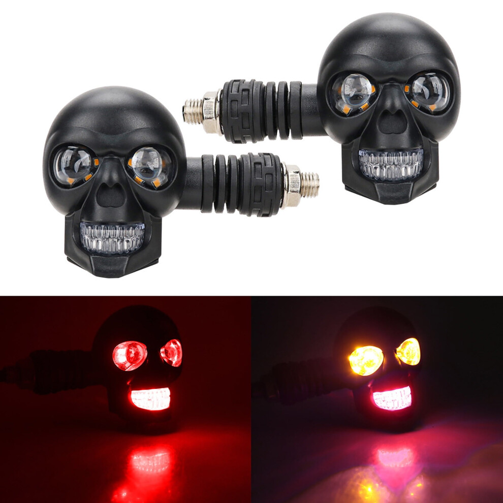 2Pc Skull Led Turn Signal Lights Â Dual Color, Compatible With Motorcycle, Durable Abs Housing 9071309803914
