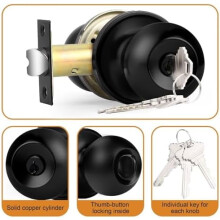 Keyed Alike Entry Door Knobs Black, Keyed Entry Locksets, Round Interior Door Knobs with Lock and Keys,3 Pack
