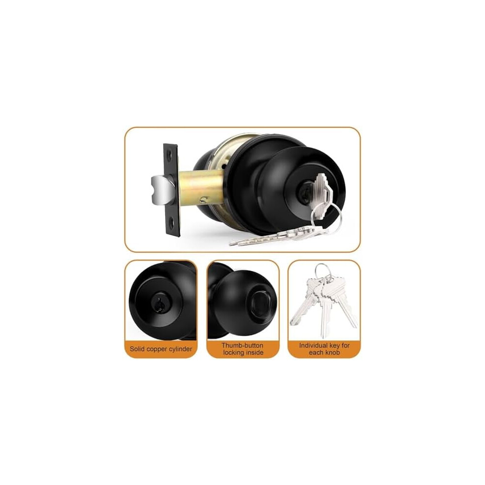 Keyed Alike Entry Door Knobs Black, Keyed Entry Locksets, Round Interior Door Knobs With Lock And Keys,3 Pack 9028731338927