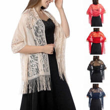 Lenço feminino de cor sólida com renda, crochê transparente, xale para noiva, ideal para casamento.