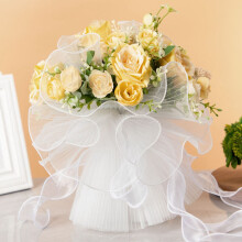 Buquê de casamento com rosas artificiais de seda, 30 cm (11,8 pol.)