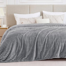 King Size Blanket for Bed, 300GSM Soft & Warm Fleece Blanket, Decorative and Giftable Striped Grey Blankets for Women, Men, 108"x90"