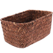Seagrass Wicker Basket – Rectangular Desktop Organizer Tray for Makeup, Clothes, Toys, Stationery (M), Compatible with Home & Office