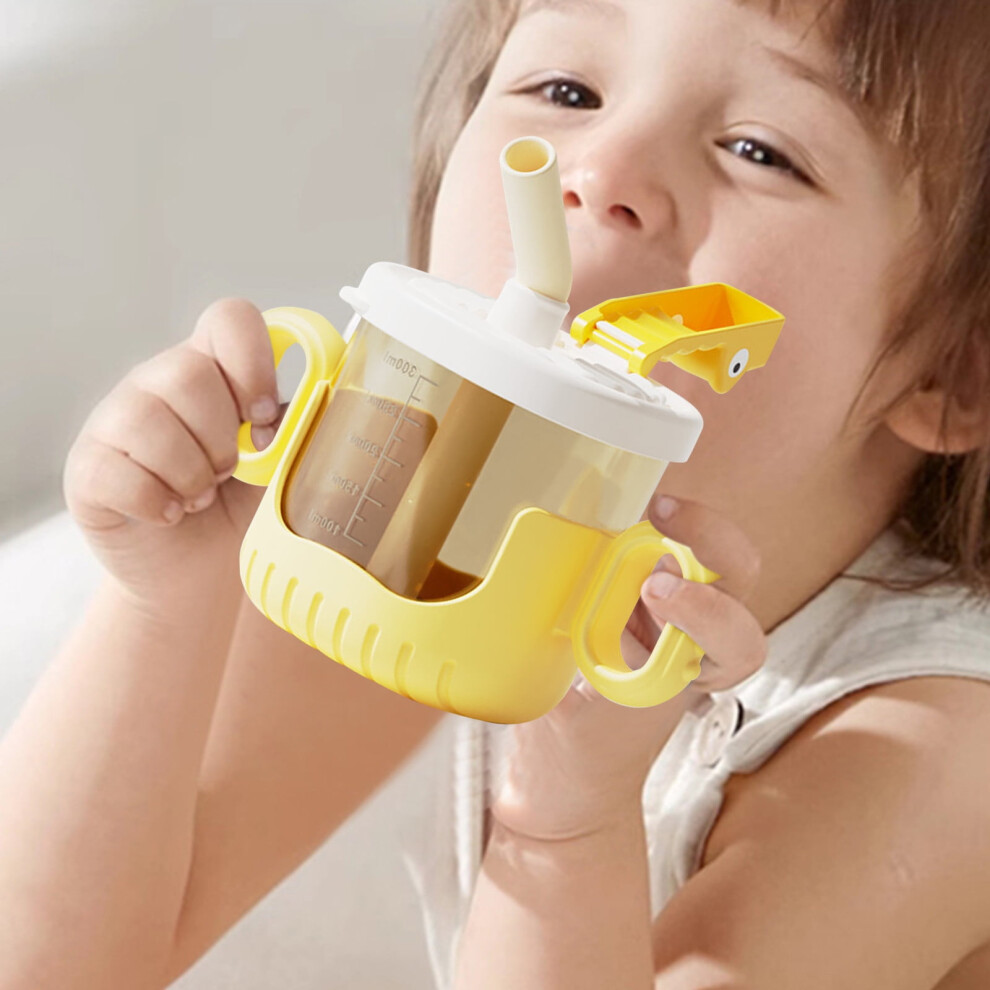 Weighted Straw Drinking Cup With Fliptop Straw, Sippy Cup With Soft Spout Leak-Proof Clear Scale Yellow