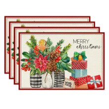Christmas Placemats Set of 4, 12x18", Holiday Farmhouse Rustic Linen Table Mats for Christmas Party – compatible with standard dining tables