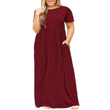 Dámske šaty pre plnoštíhle ženy, ležérne letné šaty s krátkym rukávom a vreckom UTTOASFAY, červené, 22 (XXXXL).