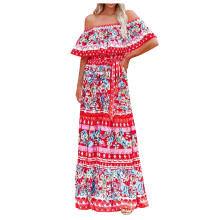 Naisten olkaimeton bandeau-mekko, kesäkuvioinen tuubitoppimekko, rento lomamekko, boheemi pitkä rantamekko alle 10 dollaria