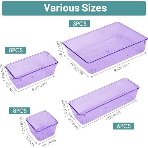 Set di 25 organizer per cassetti in plastica trasparente
