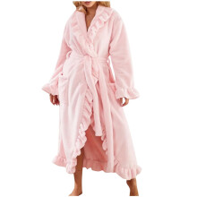 Women's Fleece Robe Long Sleeve with Pockets S-XL
