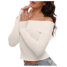 Maglione da donna con spalle scoperte, maniche lunghe, lavorazione a coste, ideale per un look casual ed elegante.