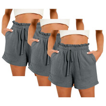 Conjunto de 3 peças de shorts femininos casuais para primavera e verão, shorts confortáveis com faixa elástica na cintura para mulheres, novos