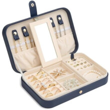 Navy PU Leather Travel Jewelry Box with Organisers