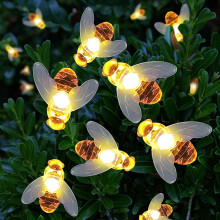 Olibuy Solar String Lights 20LED Outdoor Waterproof Simulation Honey Bees Decor for Garden Xmas Decorations Warm White