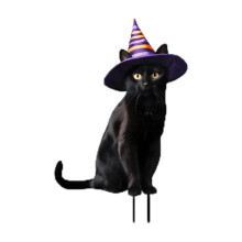Podświetlany metalowy palik ogrodowy w kształcie kota i dyni