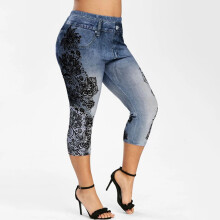 Letní plus size cargo capri legíny pro ženy, módní džínové legíny s panely, letní capri legíny, jóga kalhoty pro ženy