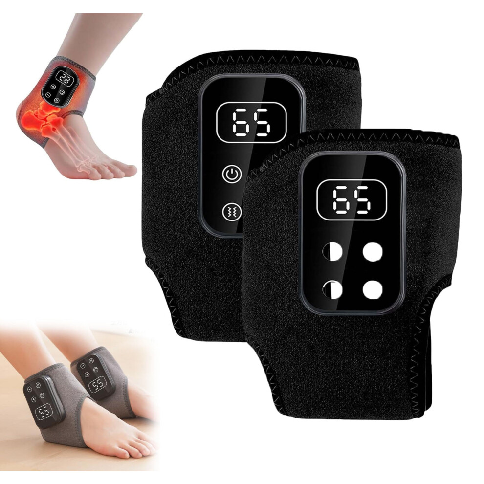 Black Foot Renew Triple Method Massager: Heated 3-In-1 Vibration & Compression Foot/Ankle Wrap For Home/Office/Travel (, 2Pc)