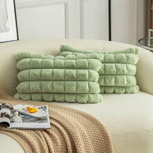 Housses de coussin décoratives à carreaux doux et confortables en fausse fourrure verte, 30 x 50 cm (lot de 2), taies d'oreiller en velours pour
