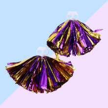Pompons de pom-pom girl violets et dorés, 30 cm, en plastique, lot de 2