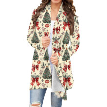 Damesvest met open voorkant, gebreide print – Kerstprint, lange mouwen, lichtgewicht en losse pasvorm – Casual loungewear en feestkleding voor de