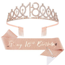 Crown and Pearl Pin Set for 18th Birthday - It's My 18th Birthday Sash, Tiara, Cake Topper, Decorations and Gift for Her