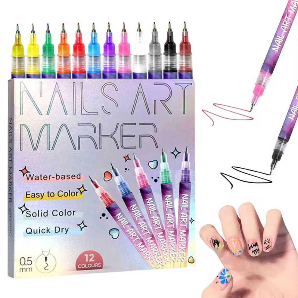 12-Color Nail Art Pens Set â Fine Tip, Quick-Drying