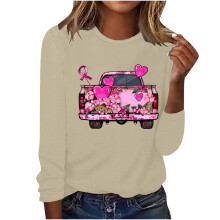 Beige, leichtes Langarmshirt für Damen, kurzes Oberteil mit Rundhalsausschnitt und Grafikprint aus Polyester, Größe XXL