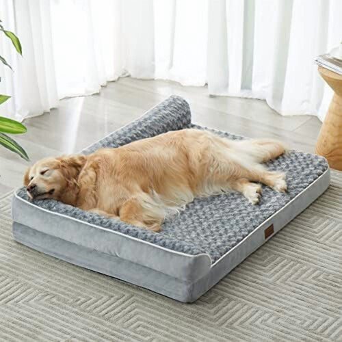 Ortopædisk L-formet hundeseng til store hunde 91 cm