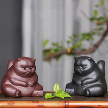 Zisha Tea Pet Angry Cat Bat Figurine, Cute Kung Fu Tea Ornament for Frog Tea Set – Desk/Tea Table Decor, Gift for Tea Lovers (Red+Black)