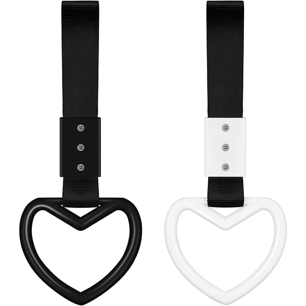 2-Piece Heart-Shaped Car Handle Straps For Interior Â & Drift Charm Bumper Warning Rings, Compatible With Cars Black/White 9557311323904