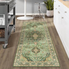 Vaskbart teppe i vintage-stil med blomstermotiv, 9x1,5 m