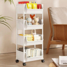 Étagère de rangement en plastique à 4 niveaux avec roulettes