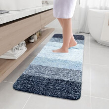 Tapete de banho felpudo de microfibra, retangular, azul escuro, 150 x 43 cm (59 x 17 polegadas)