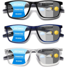 Ochelari de citit fotocromatici pentru bărbați și femei TR90Sport Reader cu filtru UV antireflex (negru mat + albastru mat + transparent, + 1,5)