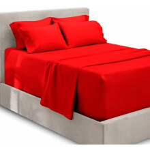 Ensemble de draps Queen - 6 pièces, poches extra profondes, microfibre, rouge cerise