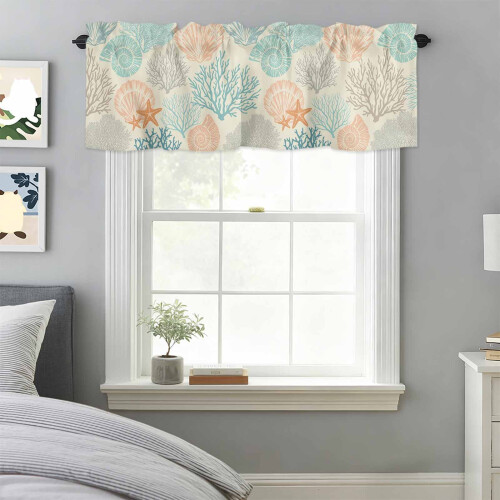 Ocean Coral Shell Valance 42x18in Rod Pocket