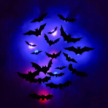 Adesivi murali Stijggn LED3D a forma di pipistrello – Decorazioni luminose di Halloween per interni/esterni, camera da letto e finestre –
